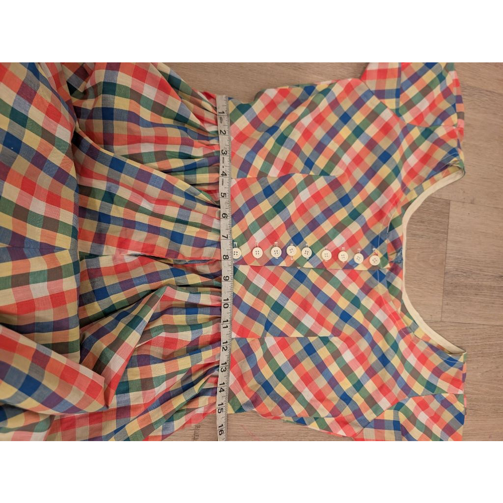Vintage Handmade Rainbow Multi-Color Gingham Plaid Picnic Dress Cottagecore - Picture 6 of 8
